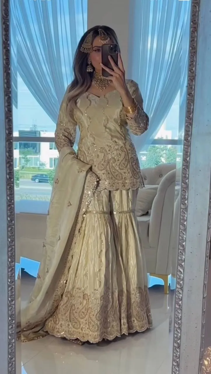 White Wedding Sharara Salwar Suit Readymade