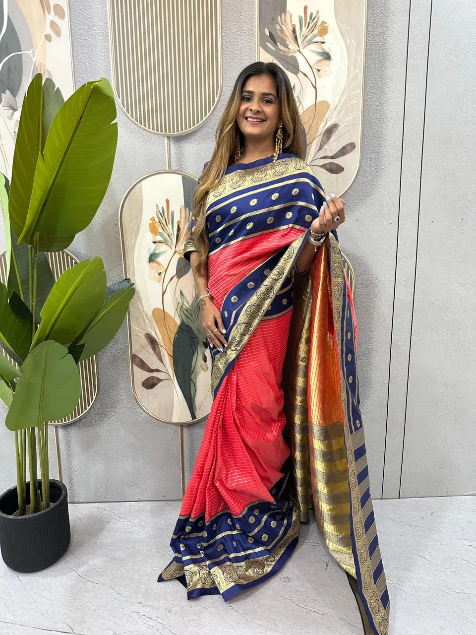 Zip and Go Saree for Wedding Blue Orange Mysore Silk Jacquard