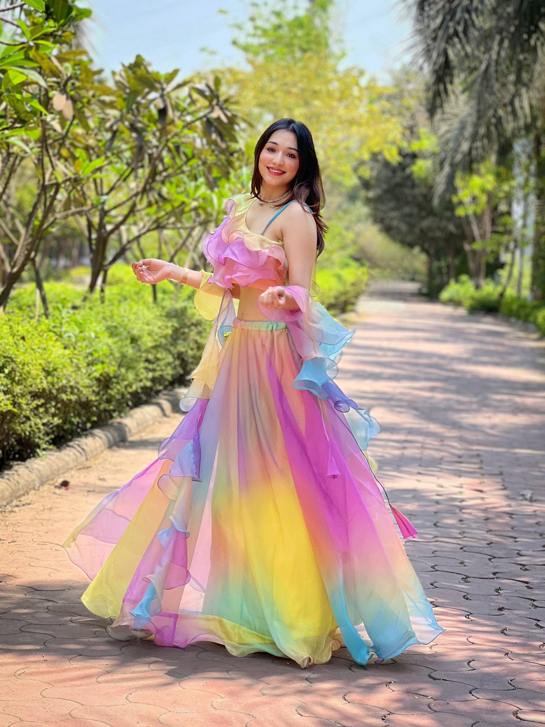 Rainbow color Lehenga with Stylish Blouse for Wedding