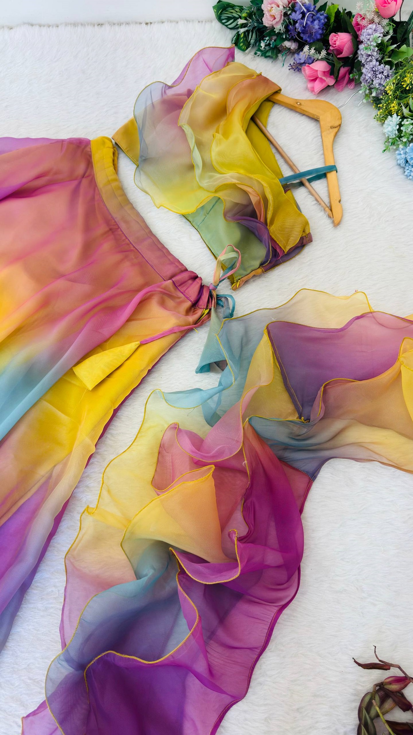 Rainbow color Lehenga with Stylish Blouse for Wedding