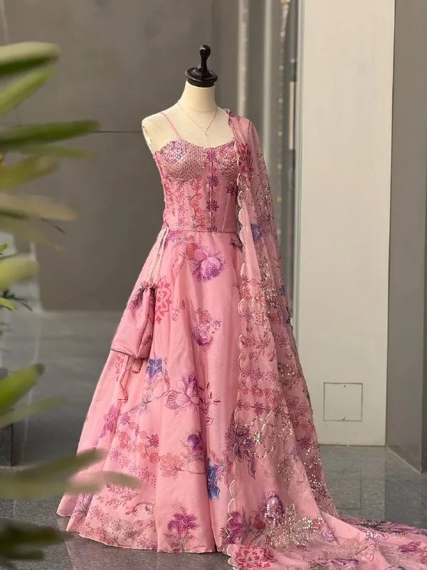 Baby Pink Printed Corset Lehenga Choli