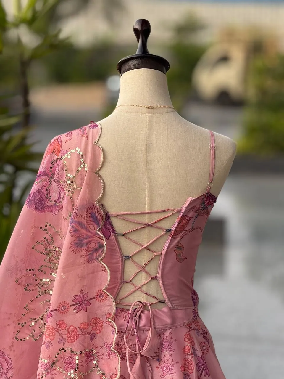 Baby Pink Printed Corset Lehenga Choli