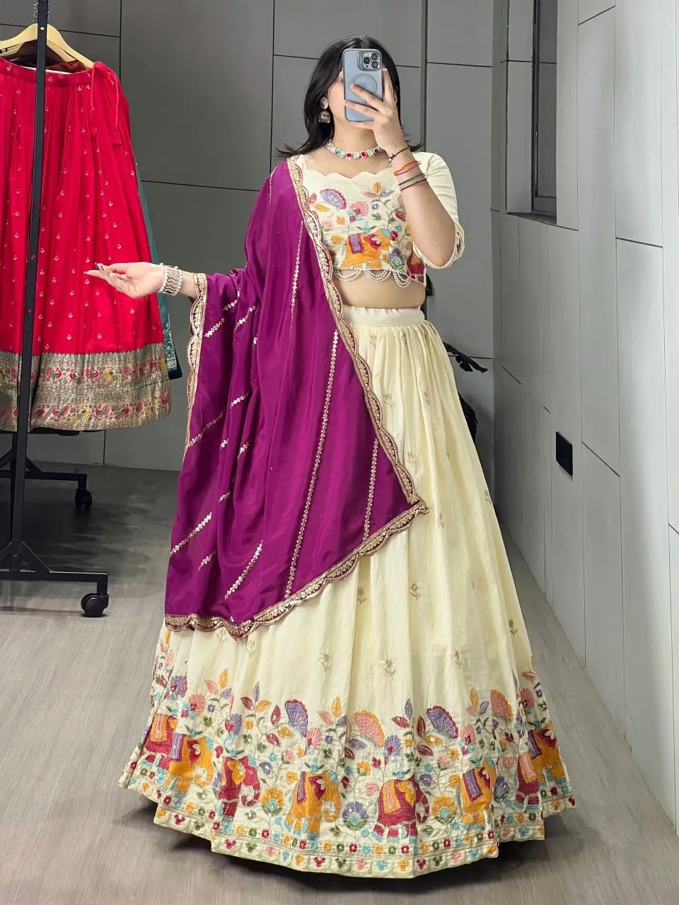 Beads Work Designer Lehenga with Animal Embroidery
