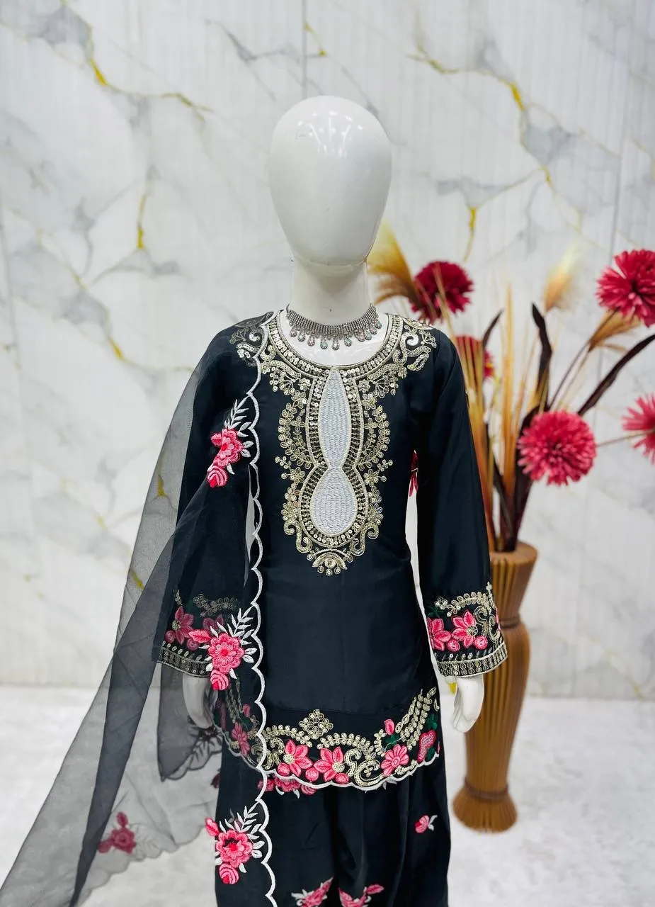 Black Embroidery small kids Salwar Suit for Wedding