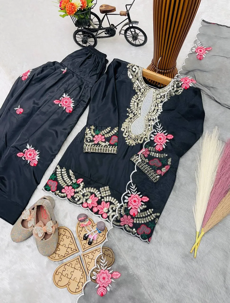 Black Embroidery small kids Salwar Suit for Wedding