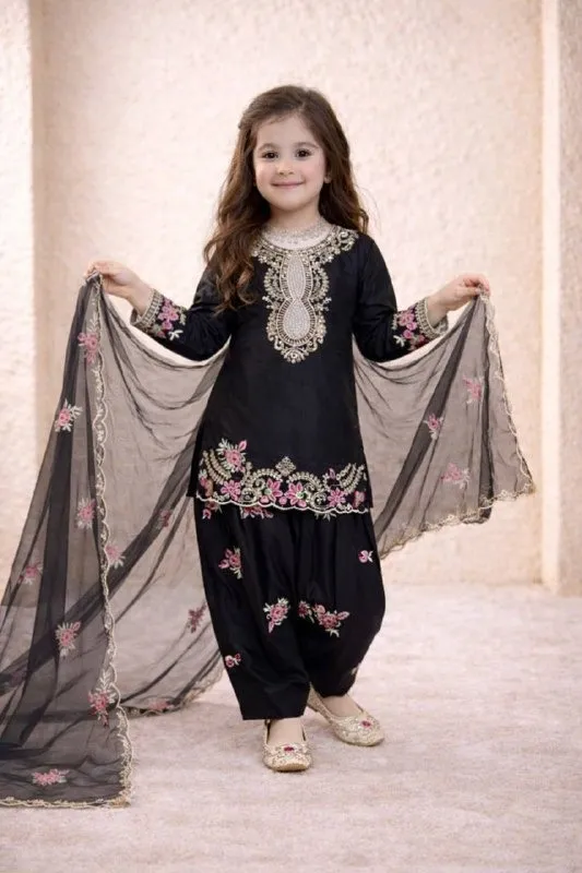 Black Embroidery small kids Salwar Suit for Wedding