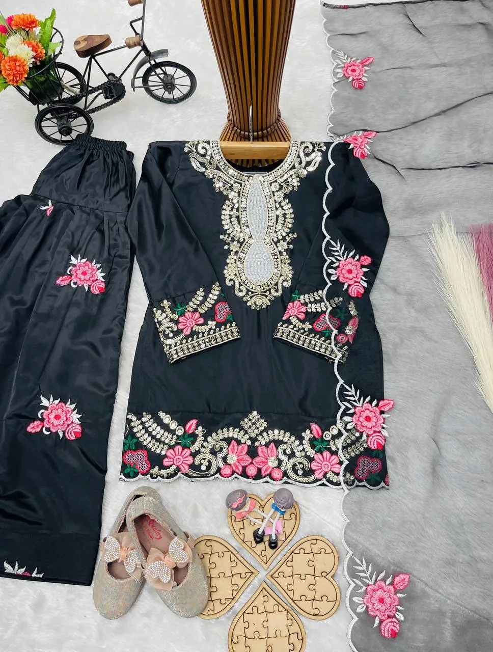 Black Embroidery small kids Salwar Suit for Wedding