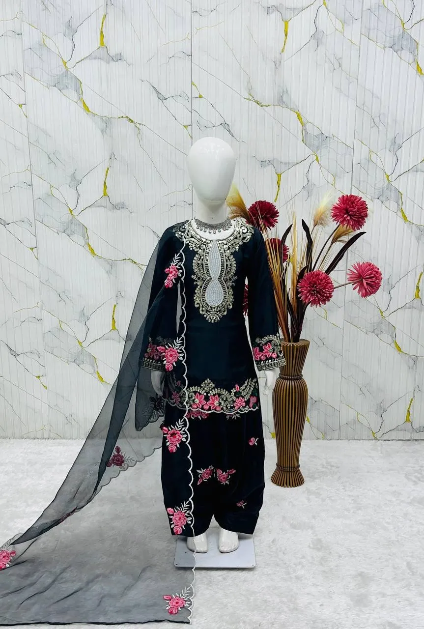 Black Embroidery small kids Salwar Suit for Wedding