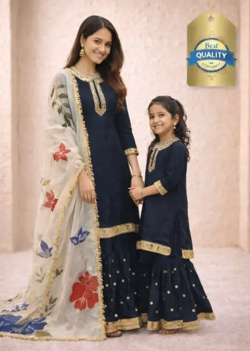 Black Mother Daughter Combo Salwar Suit for Party Wear Matching Mom Daughter Ethnic Dress