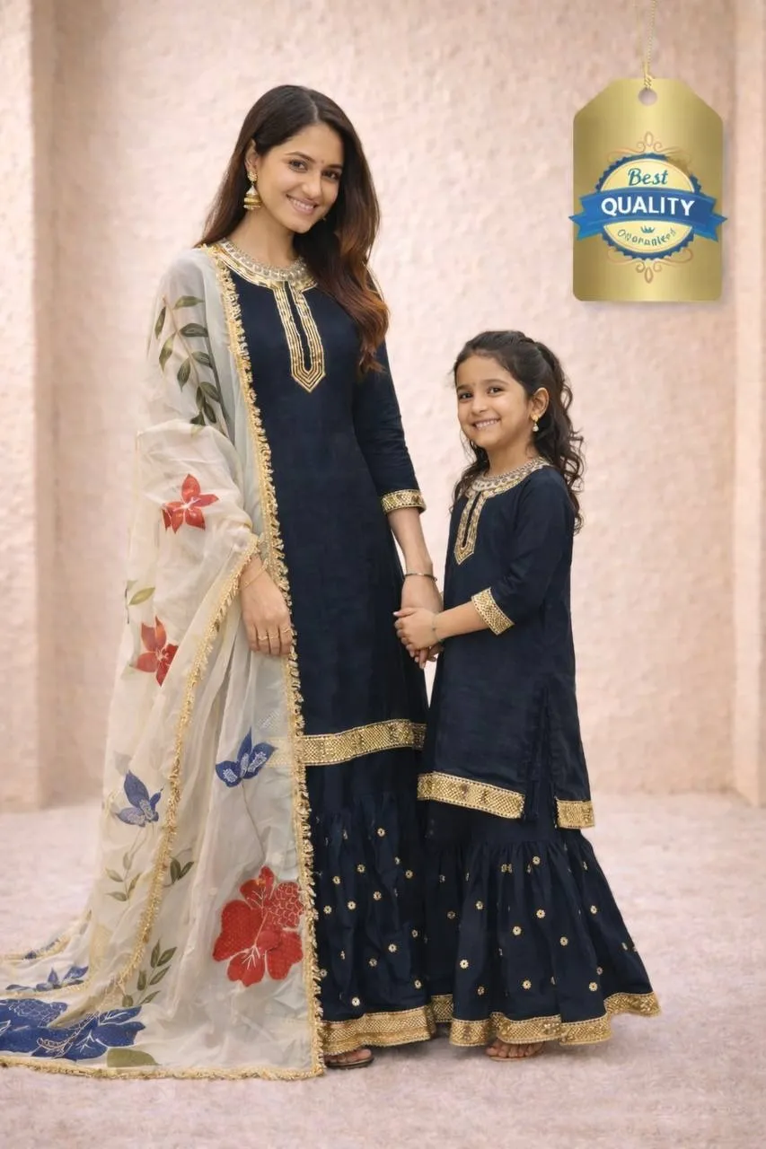 Black Mother Daughter Combo Salwar Suit for Party Wear Matching Mom Daughter Ethnic Dress