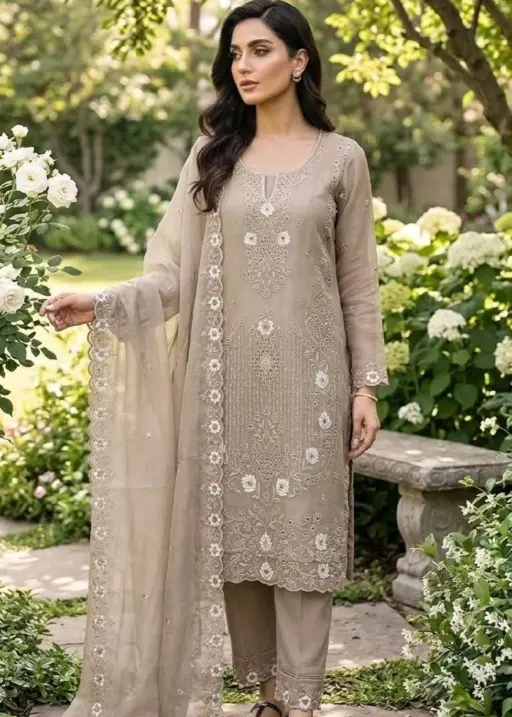 Chiku Cutwork Pakistani Dress for Wedding