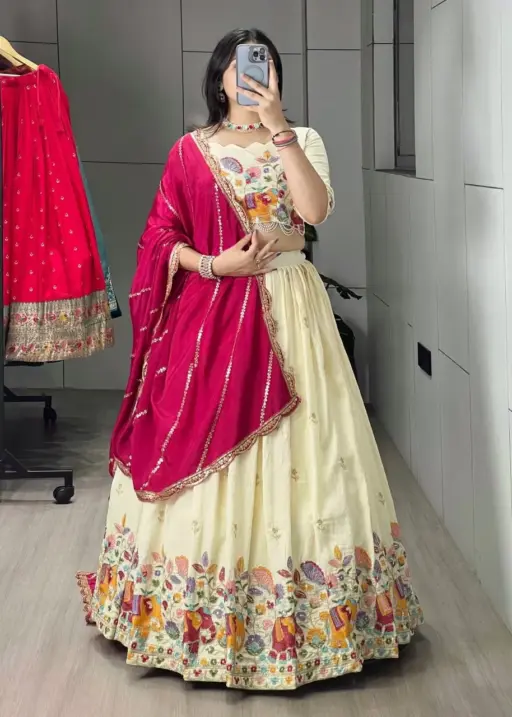 Designer Creme Traditional Chaniya Choli