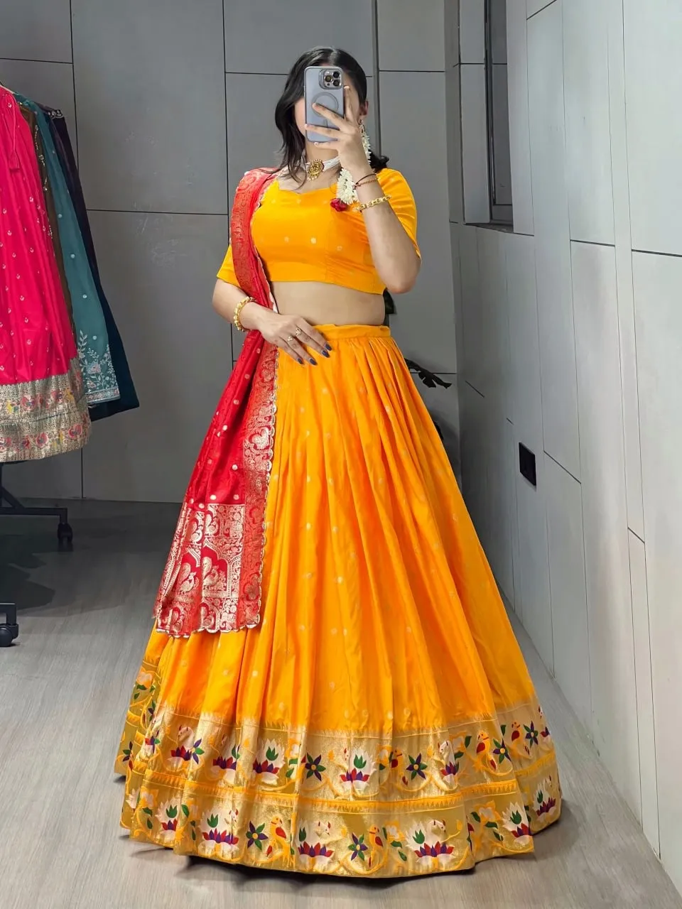 Golden Color Paithani Silk Lehenga for Wedding