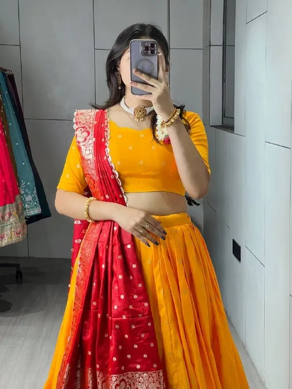 Golden Color Paithani Silk Lehenga for Wedding