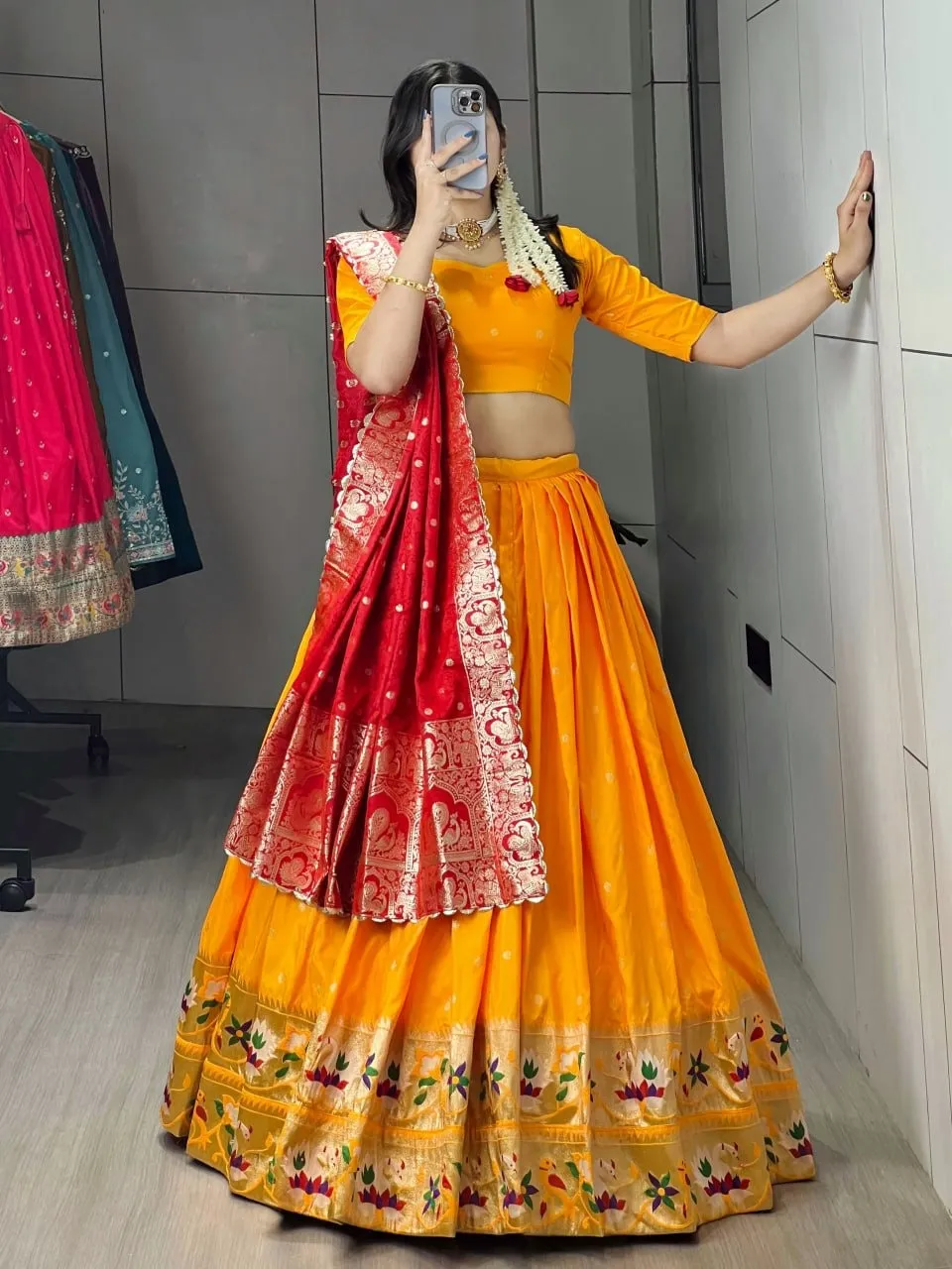Golden Color Paithani Silk Lehenga for Wedding