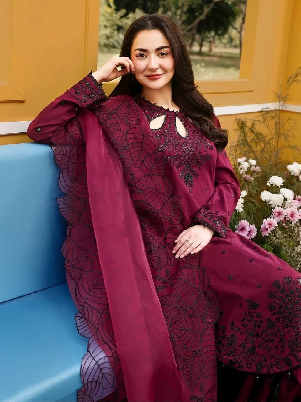 Hania Amir Inspired Marron Farsi Salwar Suit