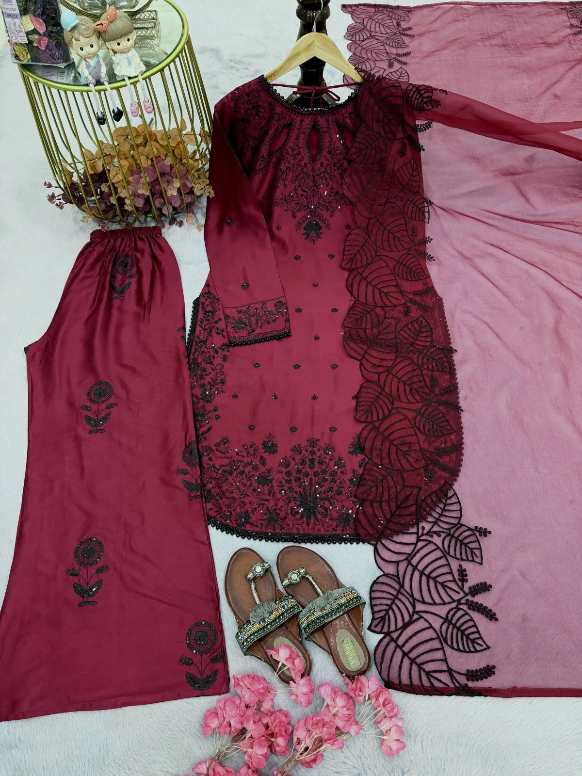 Hania Amir Inspired Marron Farsi Salwar Suit