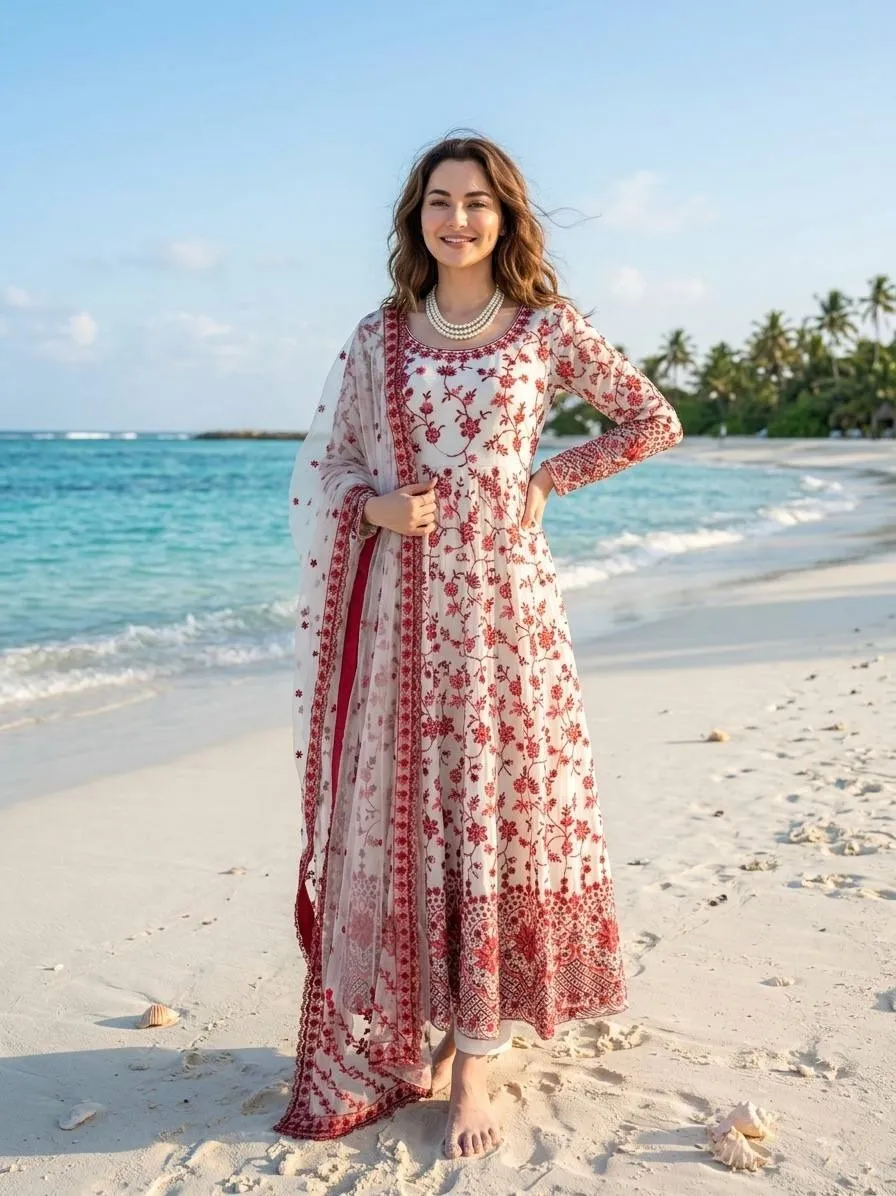 Hania Amir Inspired Red Anarkali Gown Dress