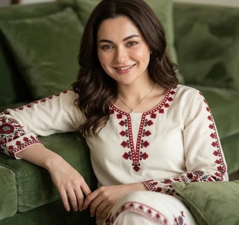 Hania Amir inspired white palazzo salwar suit satin rayon embroidery with printed dupatta elegant women ethnic wear India