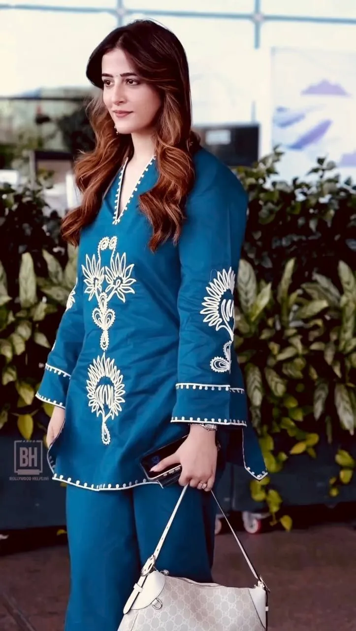 Nupur Sanon inspired blue co ord set rayon embroidery stylish women outfit casual office wear India