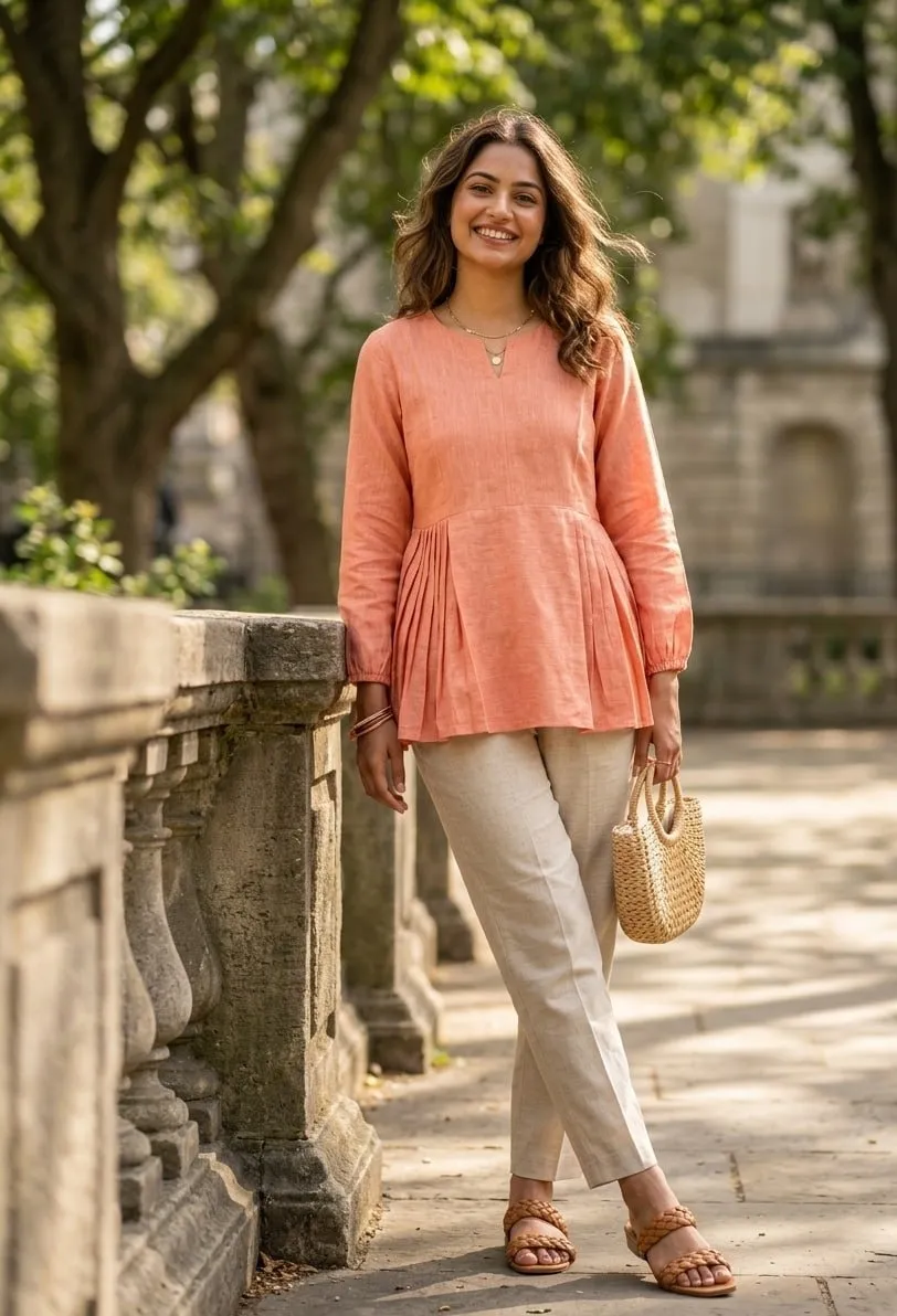 Peach Ladies Tunic Top with Pant
