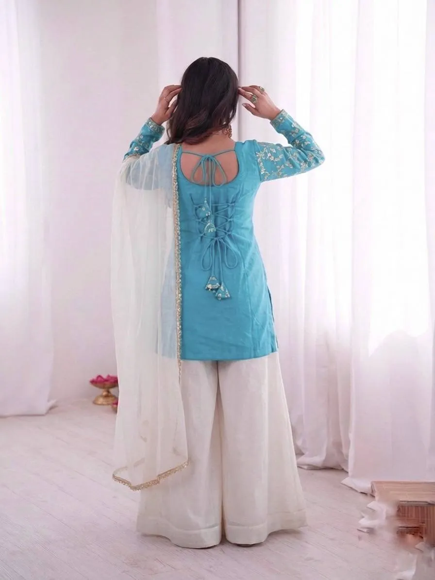 Peacock Embroidery Plazzo Salwar Suit for Wedding