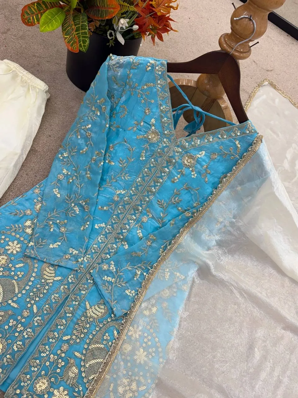 Peacock Embroidery Plazzo Salwar Suit for Wedding