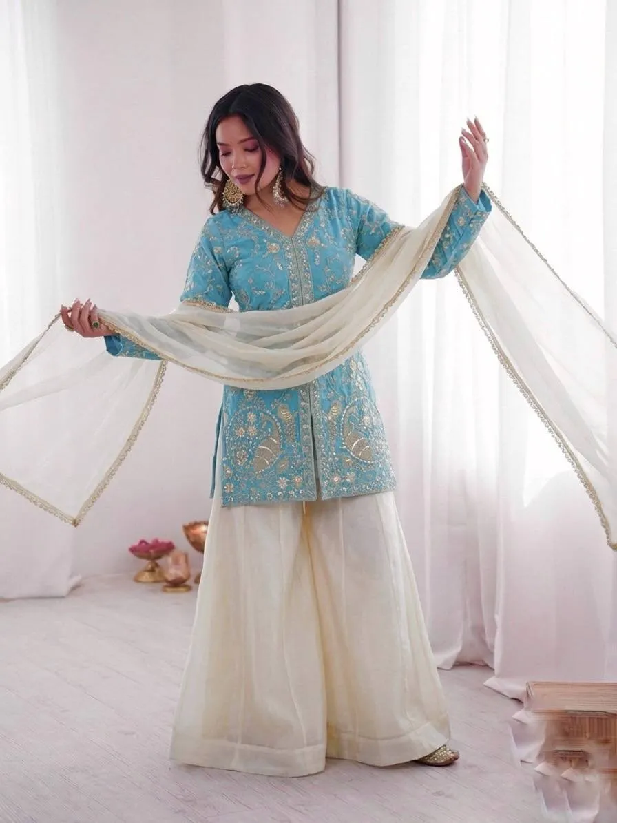 Peacock Embroidery Plazzo Salwar Suit for Wedding