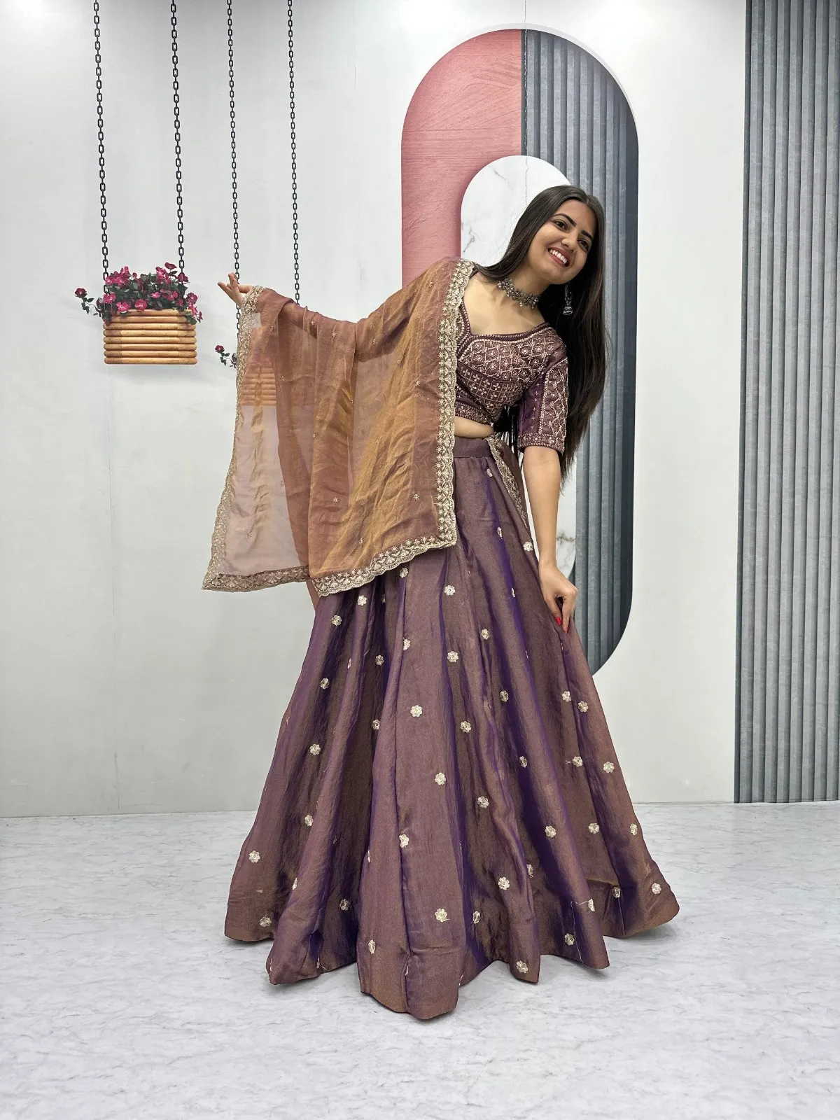 Purple Beats work Pooja Special Lehenga Choli