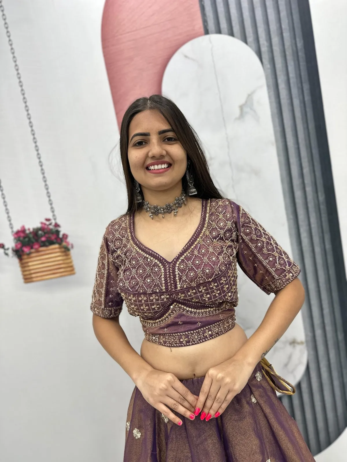 Purple Beats work Pooja Special Lehenga Choli