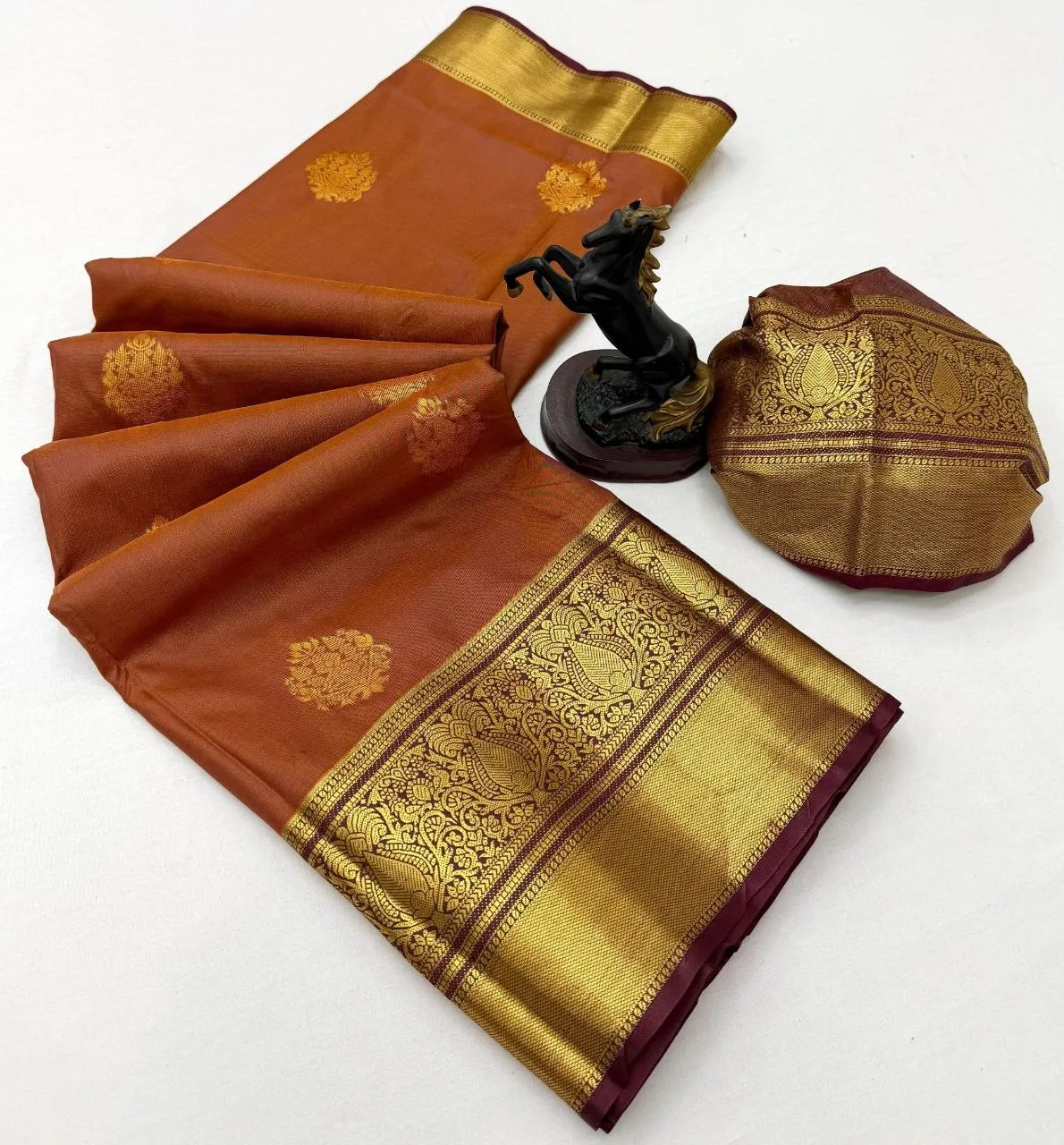 Rust Color Soft Silk Saree