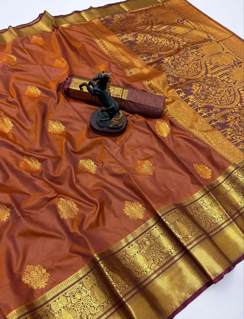 Rust Color Soft Silk Saree