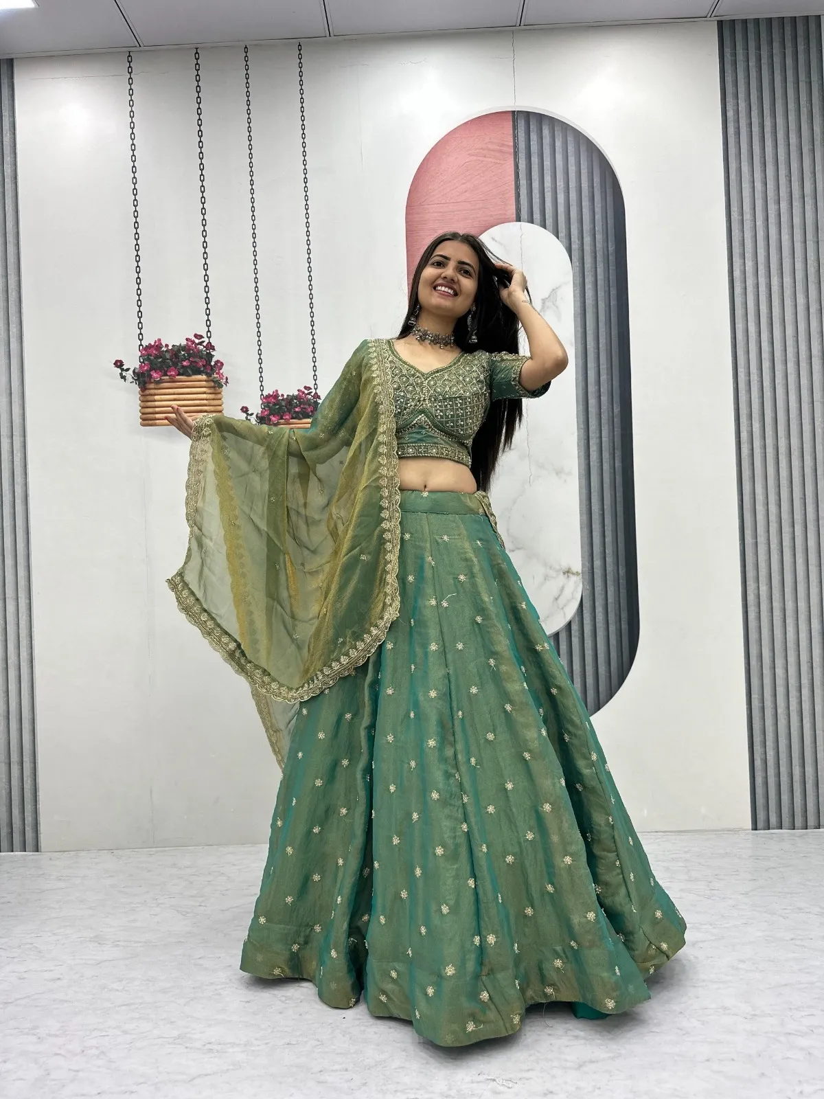 Pista Green Beats Work Readymade Lehenga Choli for Wedding
