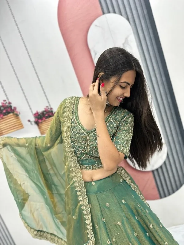 Pista Green Beats Work Readymade Lehenga Choli for Wedding