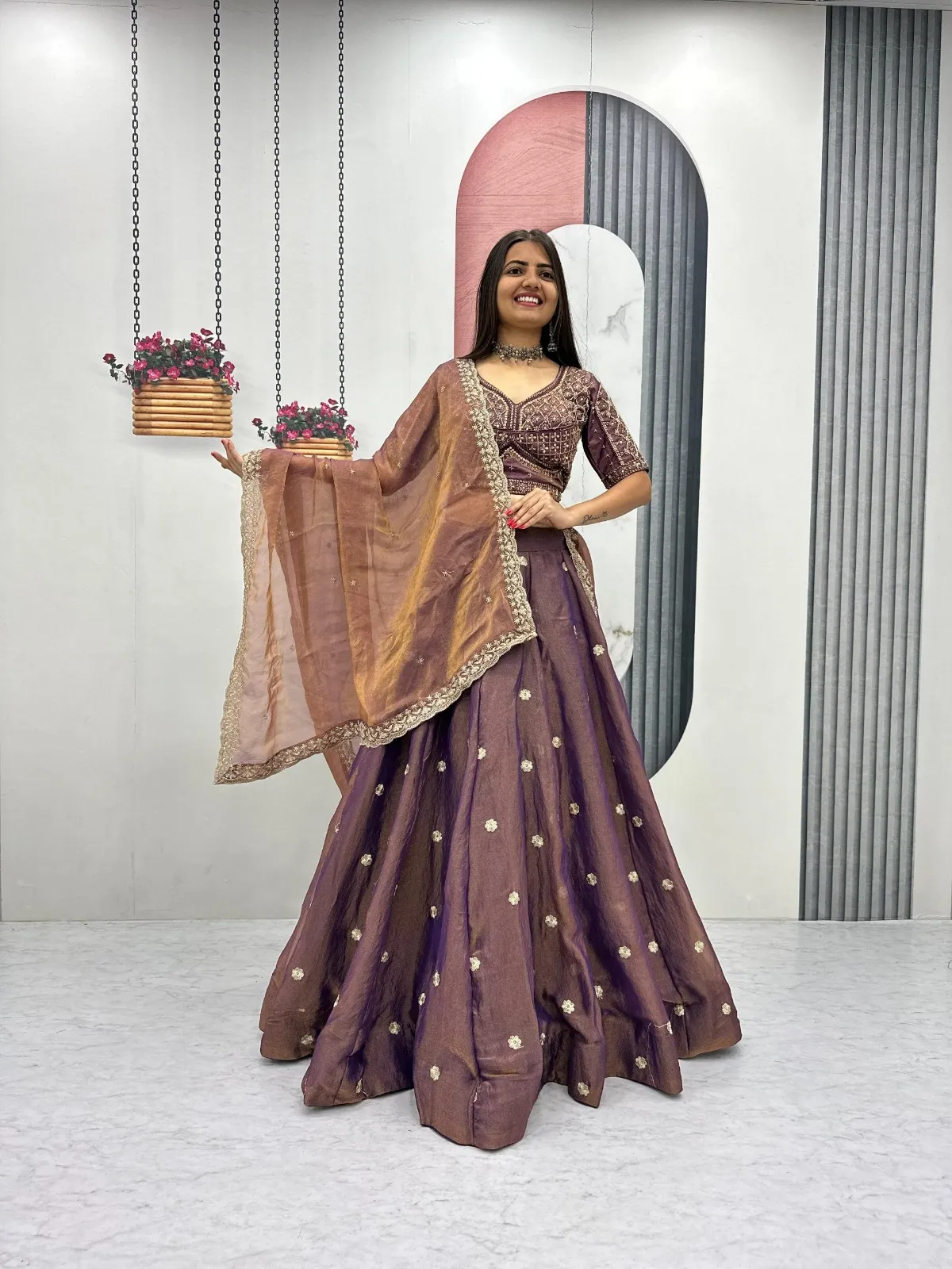 Purple Beats work Pooja Special Lehenga Choli