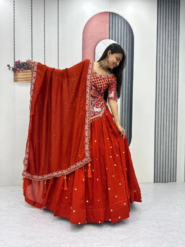 Rust Color Long Blouse with Lehenga for Wedding
