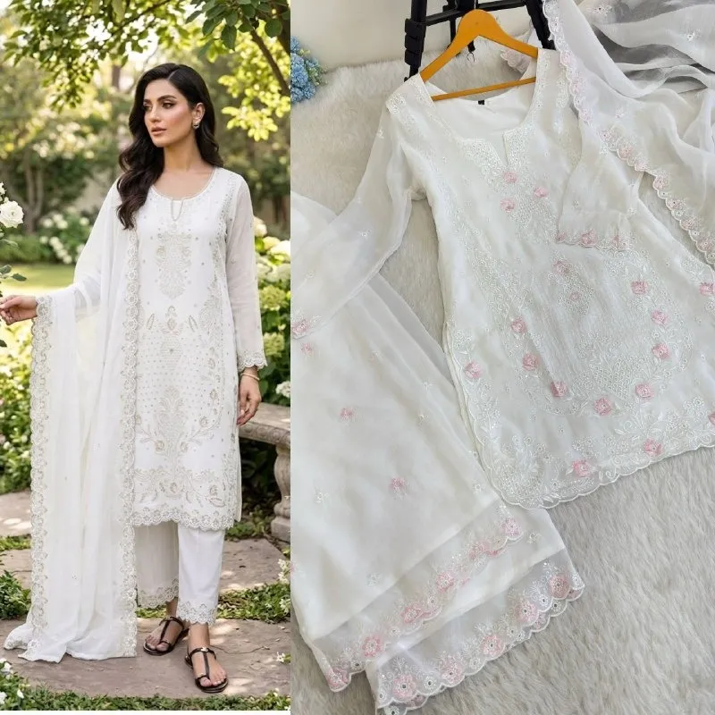 White Cutwork Pakistani Dress for Wedding