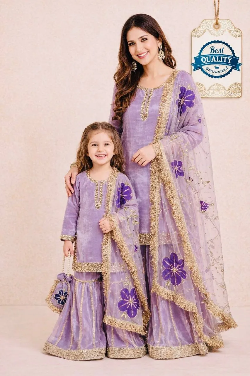 Purple Mother Daughter Combo Salwar Suit