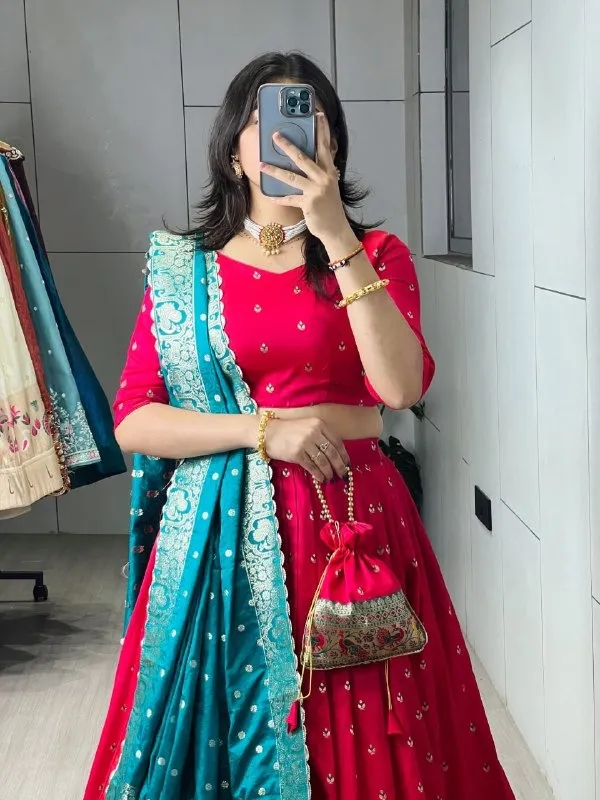 Red Paithani Silk Lehenga for Festive