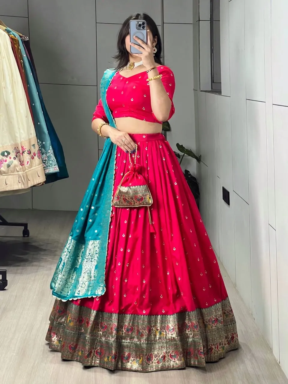Red Paithani Silk Lehenga for Festive