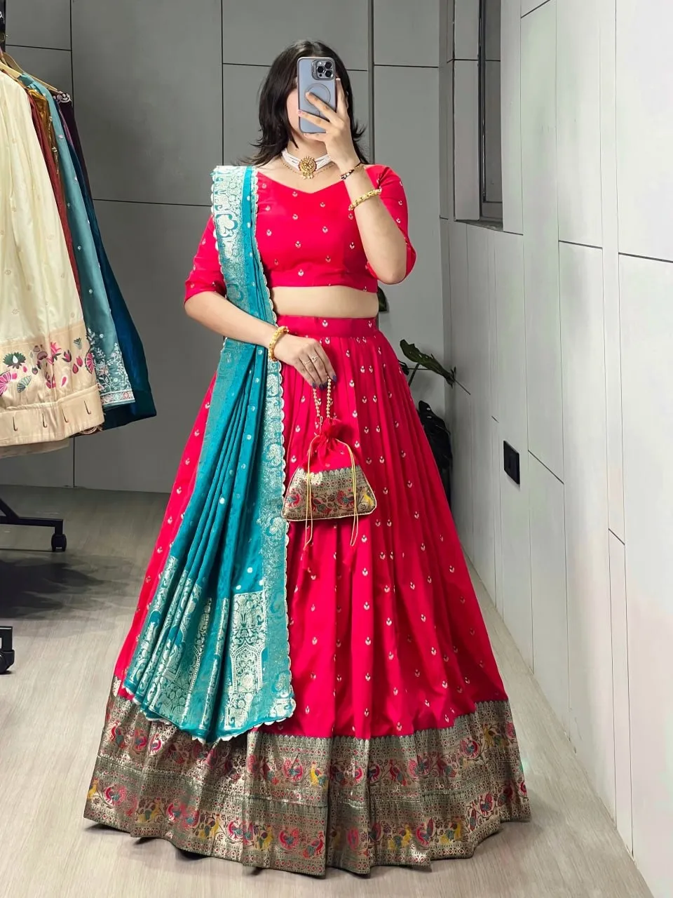 Red Paithani Silk Lehenga for Festive
