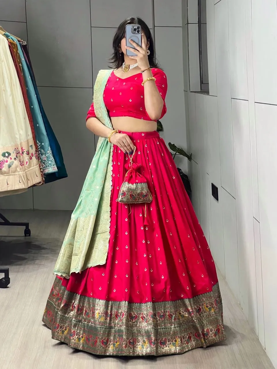 Red Paithani Silk Lehenga for Wedding