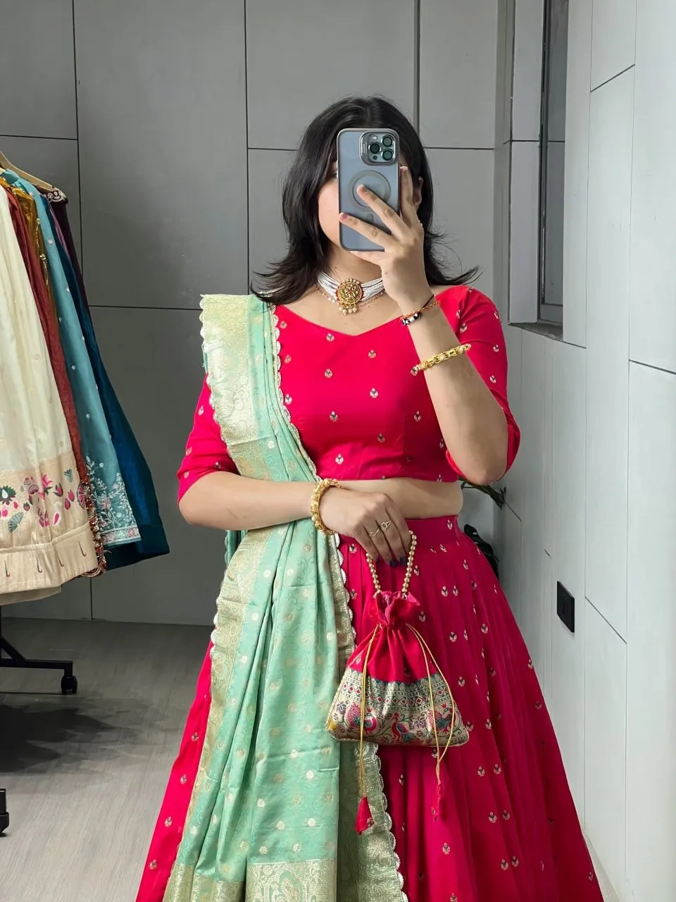 Red Paithani Silk Lehenga for Wedding