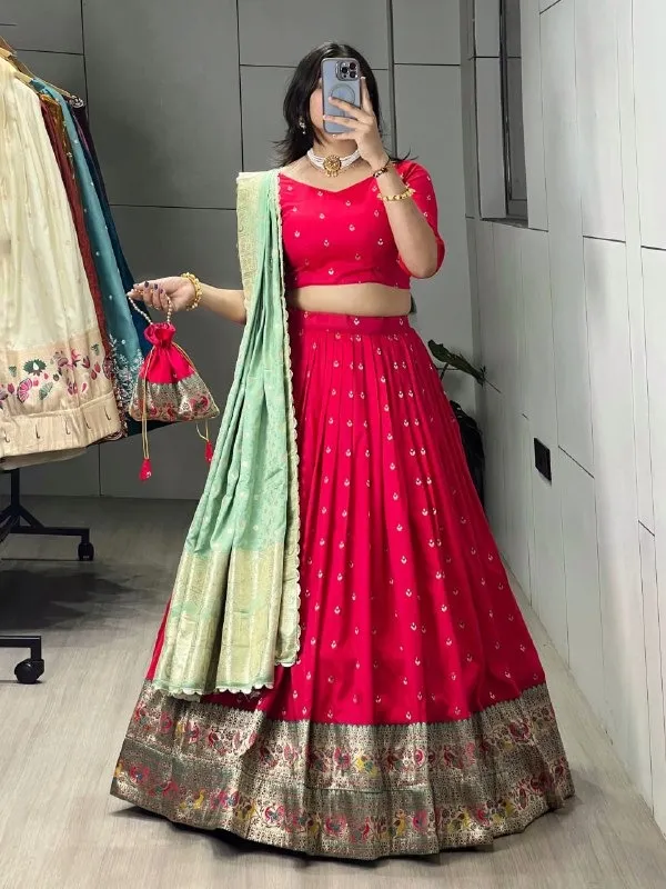 Red Paithani Silk Lehenga for Wedding