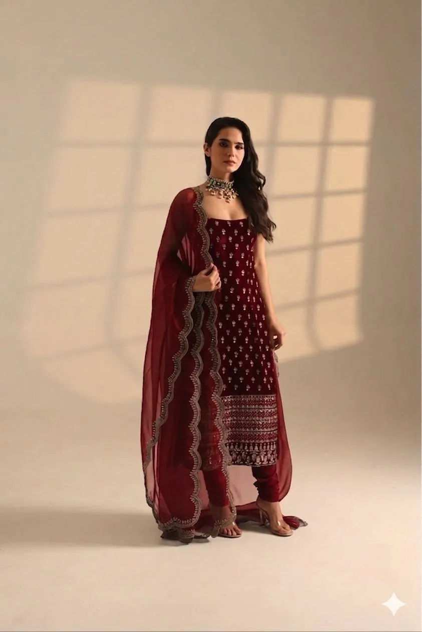 Red Sleeveless 3 Piece Kurti Set for Party