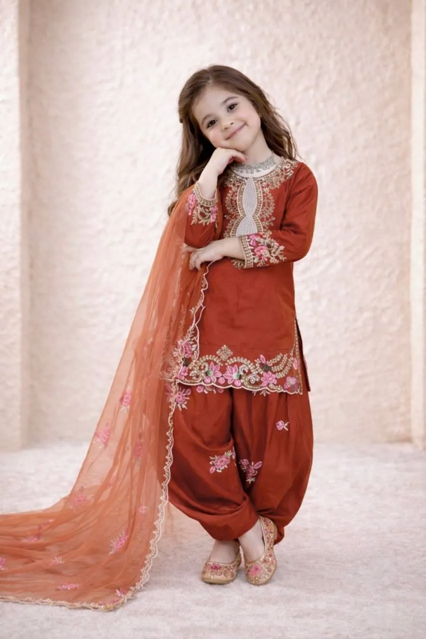 Rust Color small kids Salwar Suit for Wedding