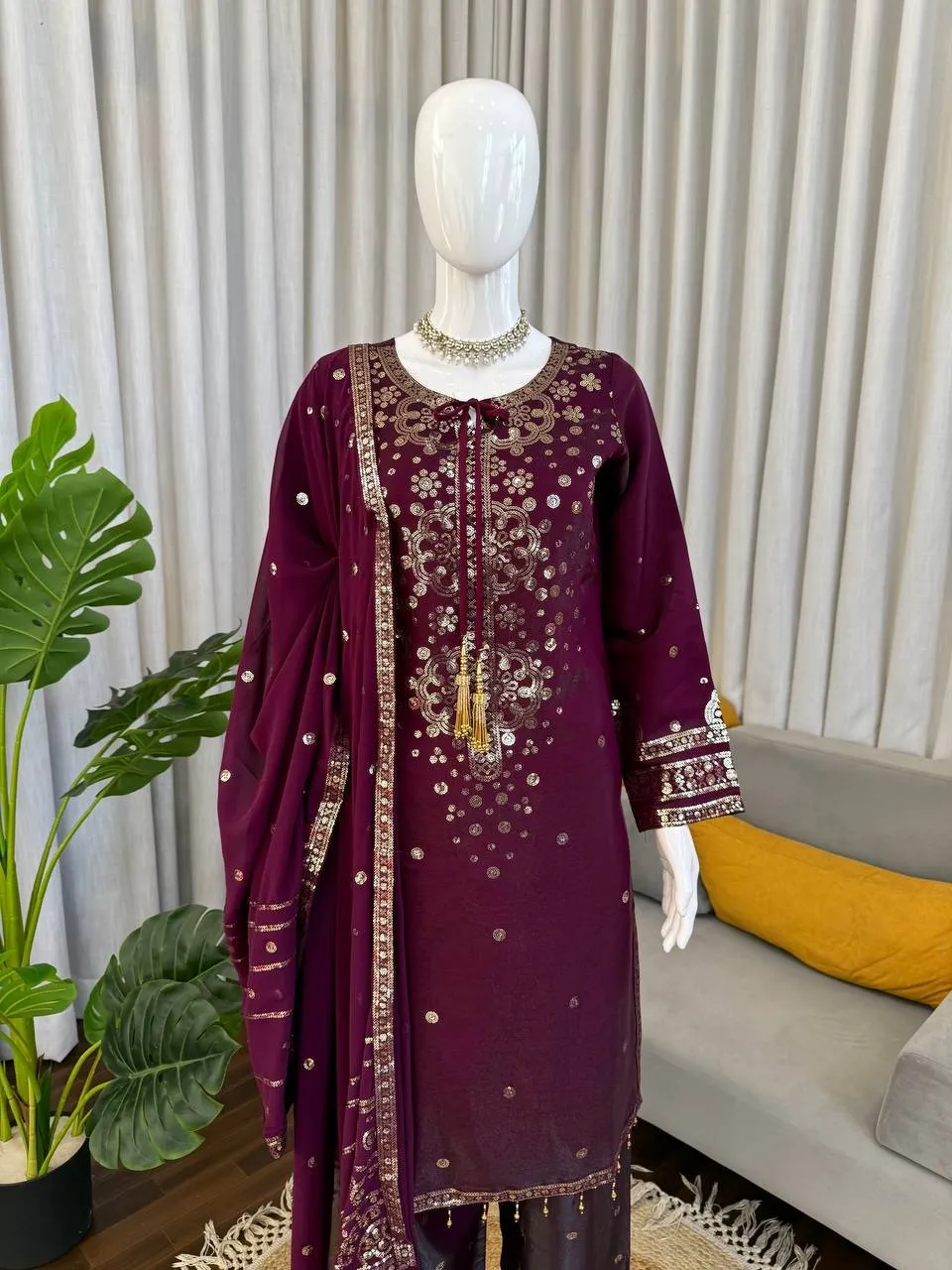 Wine Color Readymade Pant Suit