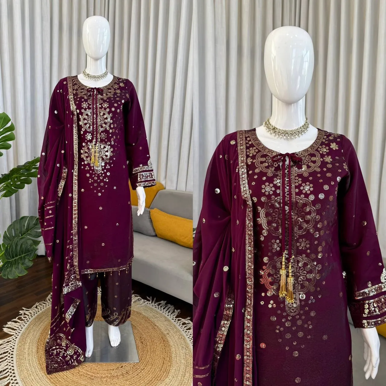 Wine Color Readymade Pant Suit