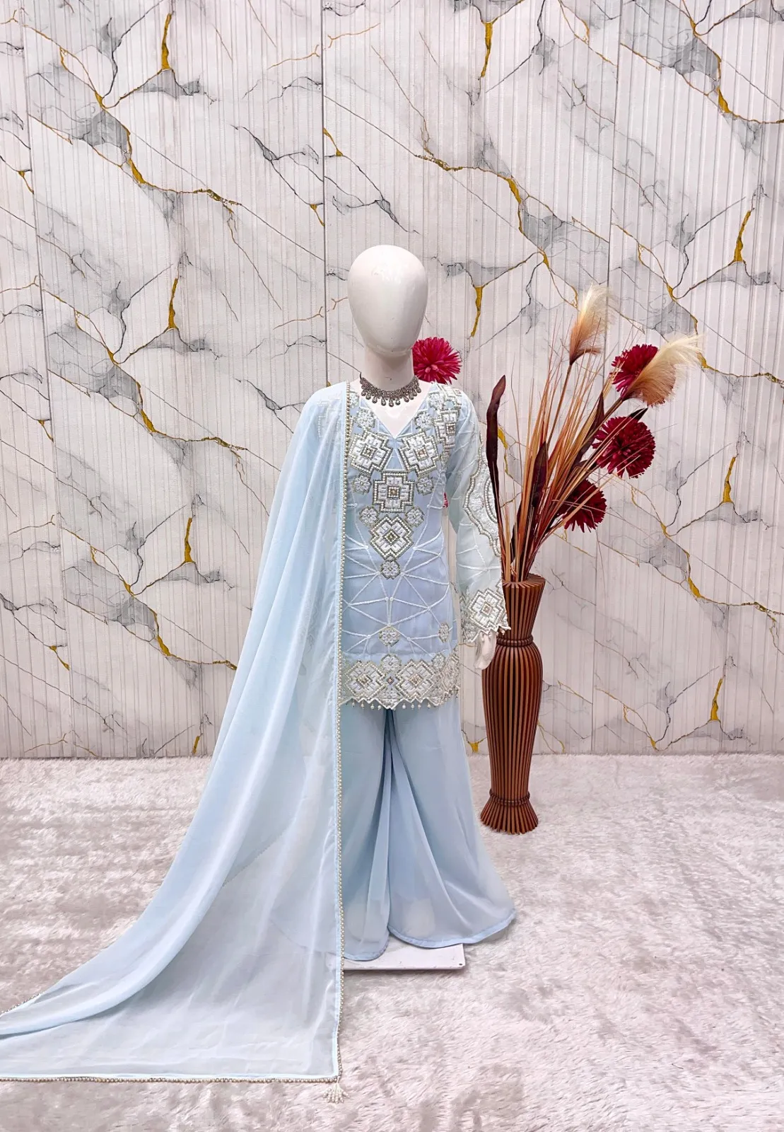 Small Girl Kids Blue Plazzo Salwar Suit