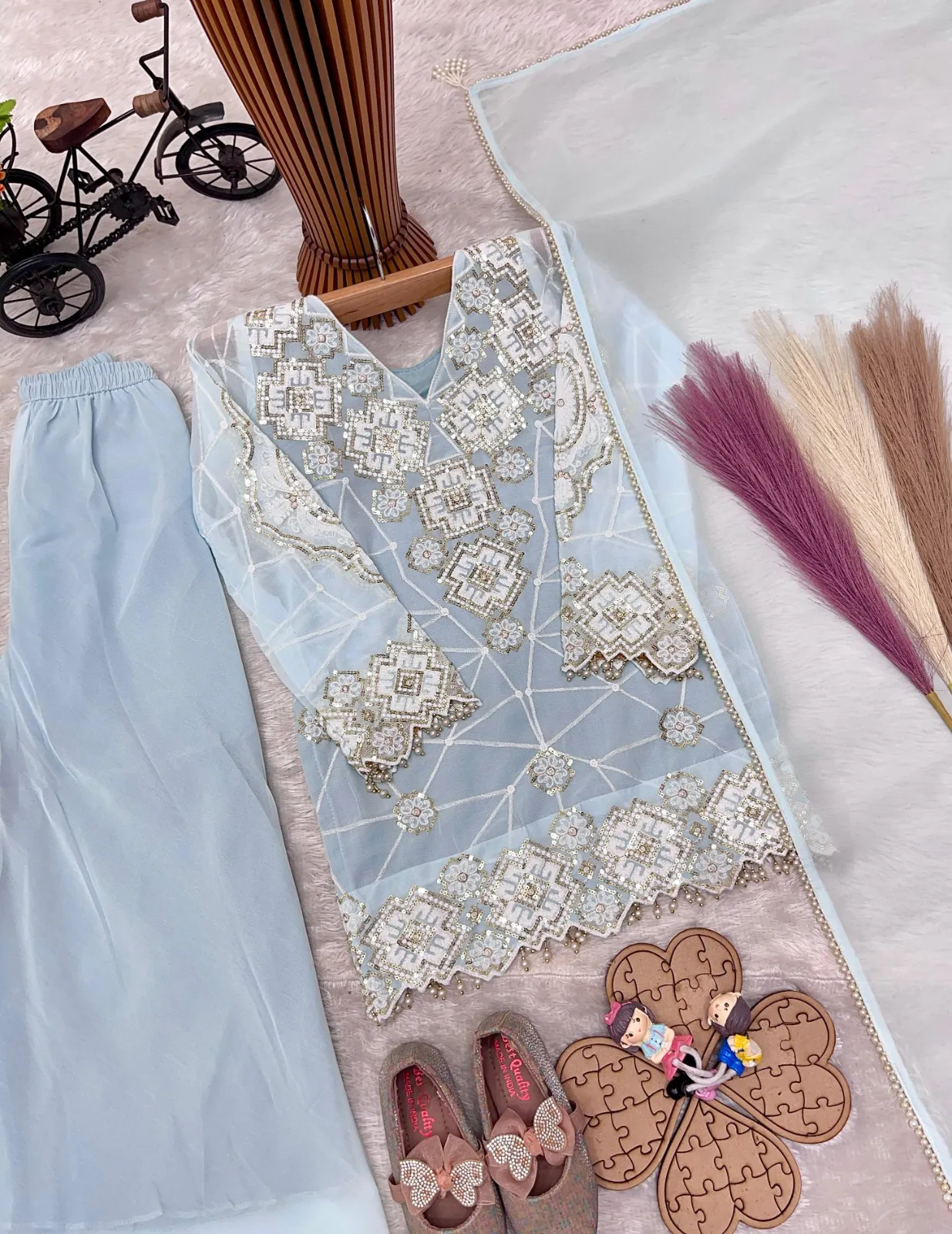 Small Girl Kids Blue Plazzo Salwar Suit